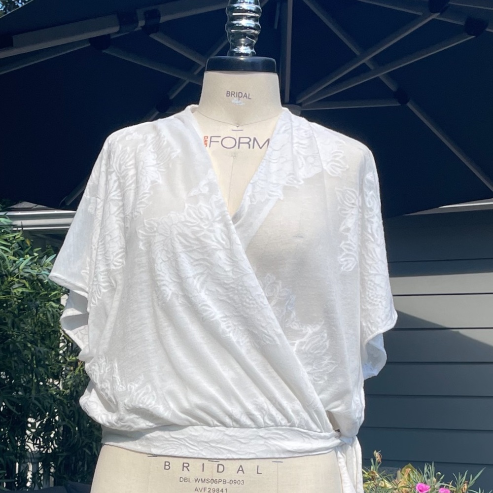 by Eloise wrap jacquard top.  Size M